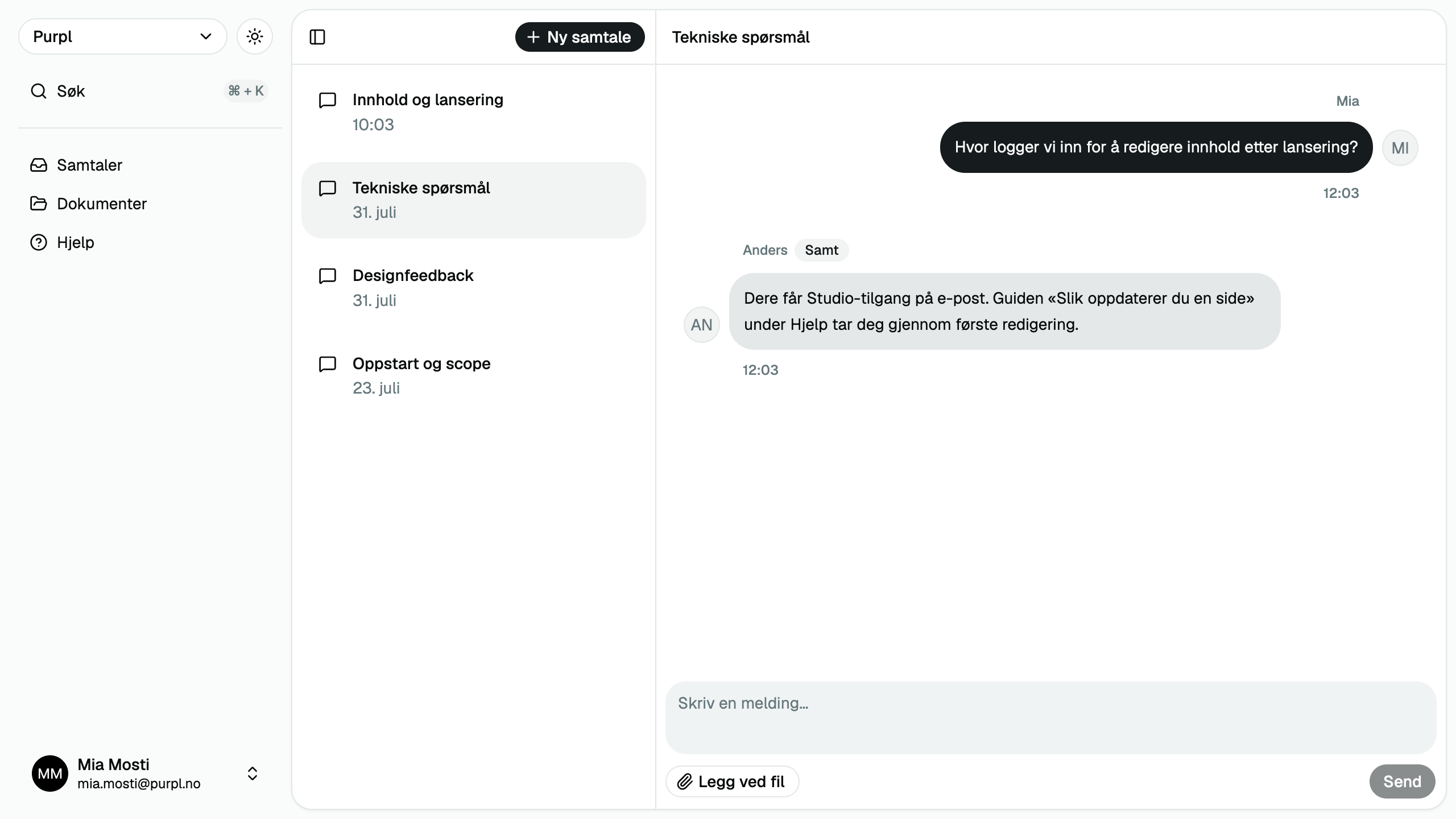 Samtaler i Din oversikt